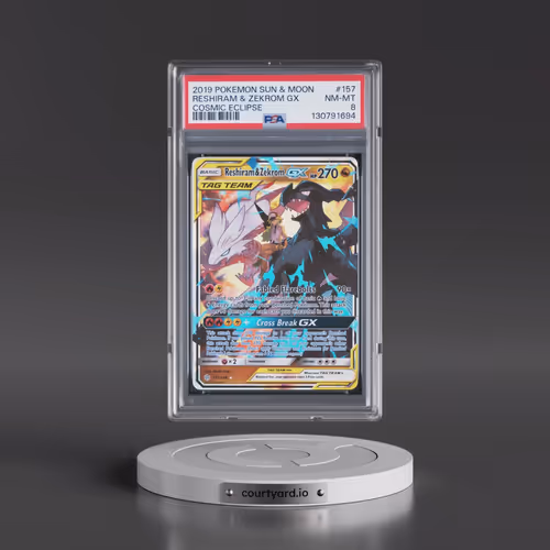 2019 Pokémon Sun & Moon Cosmic Eclipse #157 Reshiram & Zekrom GX - Holo (PSA 8 NM-MT)