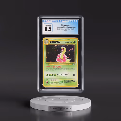 1999 Gold, Silver, to a New World Meganium - With Rarity Symbol - Holo (CGC 8.5 NM-MT+)