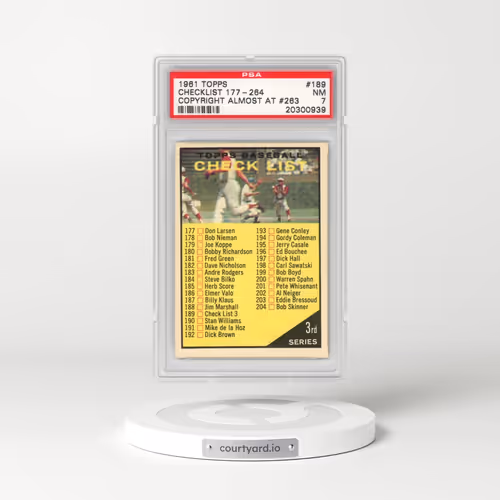 1961 Topps #189 Checklist 177-264 - Copyright Almost at #263 (PSA 7 NM)
