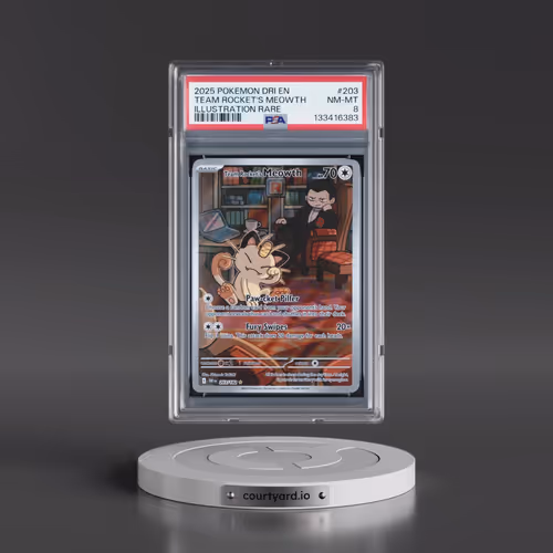 2025 Pokémon Dri EN-Destined Rivals #203 Team Rocket's Meowth - Illustration Rare (PSA 8 NM-MT)