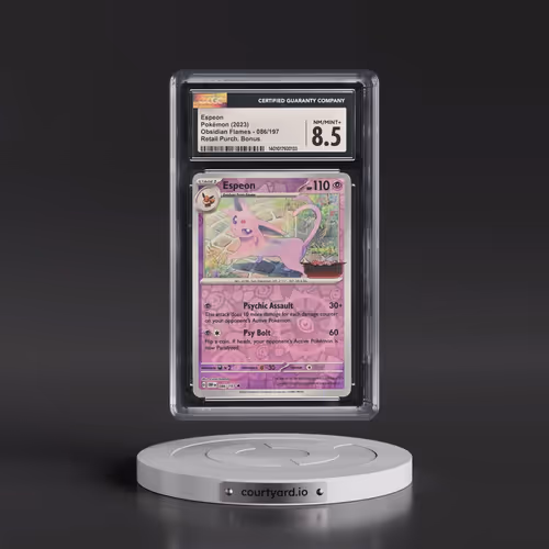 2023 Obsidian Flames - OBF EN #086/197 Espeon - Reverse Holo Retailer Purchase Bonus (CGC 8.5 NM-MT+