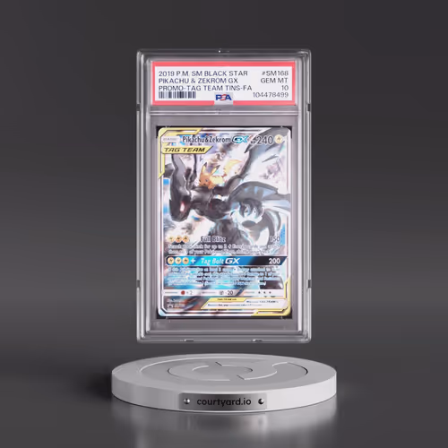 2019 Pokémon SM Black Star Promo #SM168 Pikachu & Zekrom GX - Holo Full Art Tag Team Tins (PSA 10 GE