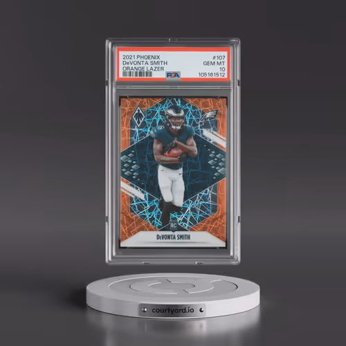 2021 Panini Phoenix #107 DeVonta Smith - Orange Lazer (PSA 10 GEM MINT)
