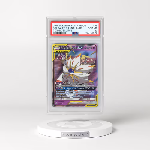 2019 Pokémon Sun & Moon Cosmic Eclipse #75 Solgaleo & Lunala GX - Holo (PSA 10 GEM MINT)