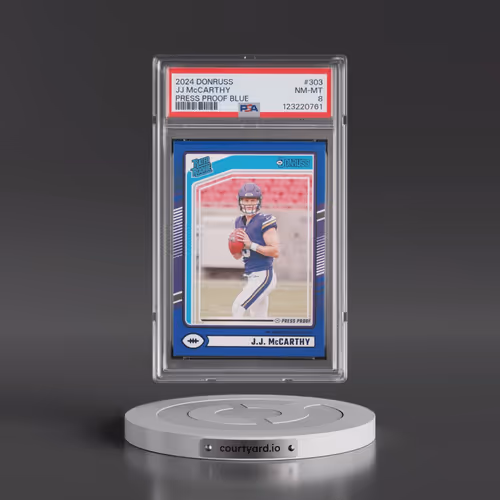 2024 Panini Donruss #303 JJ McCarthy - Press Proof Blue (PSA 8 NM-MT)