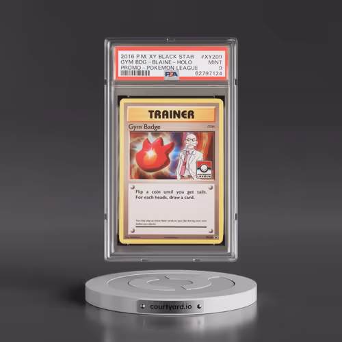 2016 Pokémon XY Black Star Promo #XY209 Gym Badge-Blaine - Holo Pokemon League (PSA 9 MINT)