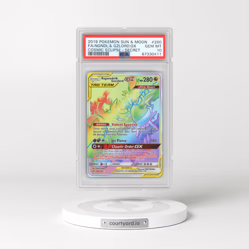 2019 Pokémon Sun & Moon Cosmic Eclipse #260 Naganadel & Guzzlord GX - Holo Full Art Secret (PSA 10 GEM MINT)
