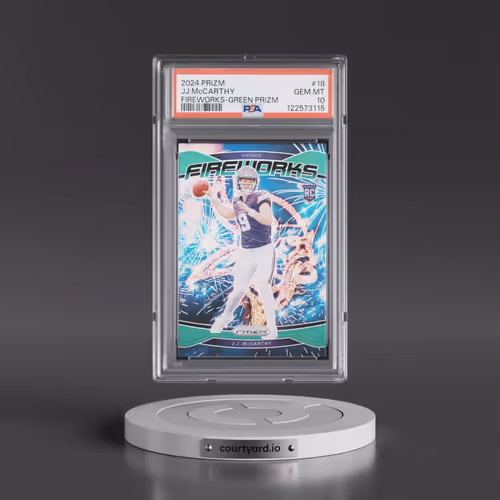 2024 Panini Prizm Fireworks #18 JJ McCarthy - Green Prizm (PSA 10 GEM MINT)