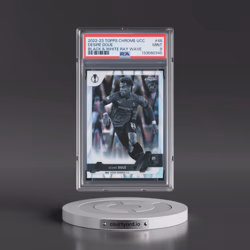 2022-23 Topps Chrome UEFA Club Competitions #48 Desire Doue - Black & White Ray Wave (PSA 9 MINT)
