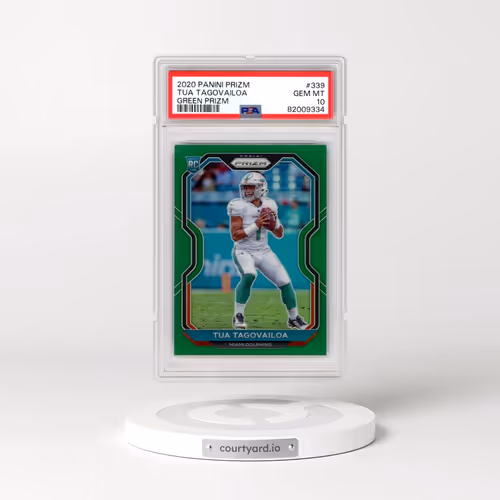 2020 Panini Prizm #339 Tua Tagovailoa - Green Prizm (PSA 10 GEM MINT)