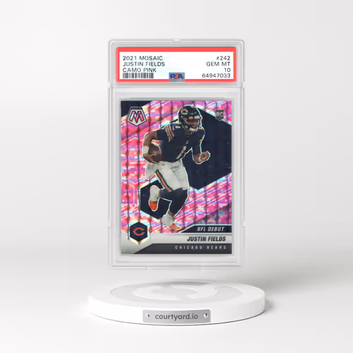 2021 Panini Mosaic #242 Justin Fields - Camo Pink (PSA 10 GEM MINT)
