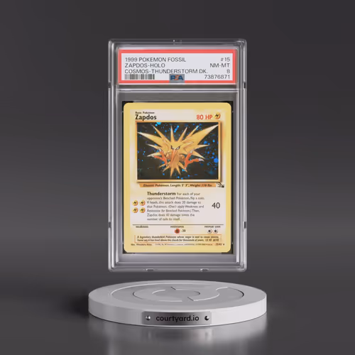 1999 Pokémon Fossil #15 Zapdos - Holo Cosmos-Thunderstorm Deck (PSA 8 NM-MT)
