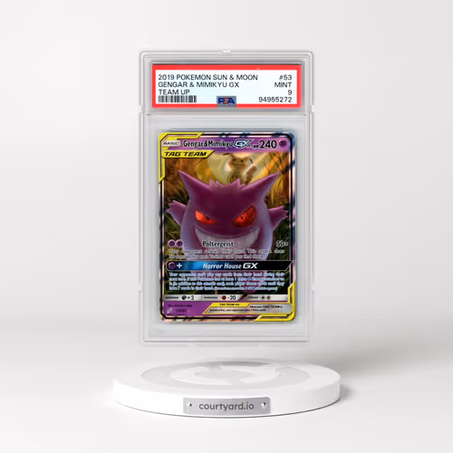 2019 Pokémon Sun & Moon Team Up #53 Gengar & Mimikyu GX - Holo (PSA 9 MINT)