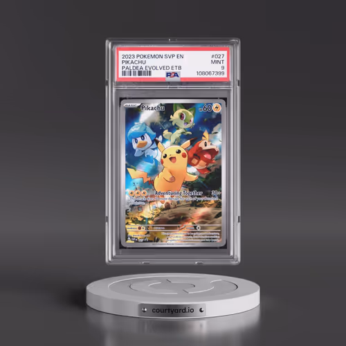 2023 Pokémon Svp EN-SV Black Star Promo #027 Pikachu - Paldea Evolved Elite Trainer Box (PSA 9 MINT)