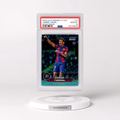 2023-24 Topps Stadium Club Chrome UEFA Club Competitions #27 Lamine Yamal - Aqua Wave (PSA 10 GEM MI