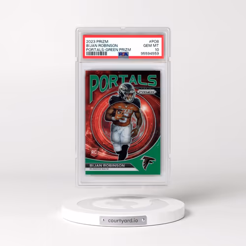 2023 Panini Prizm Portals #PO8 Bijan Robinson - Green Prizm (PSA 10 GEM MINT)