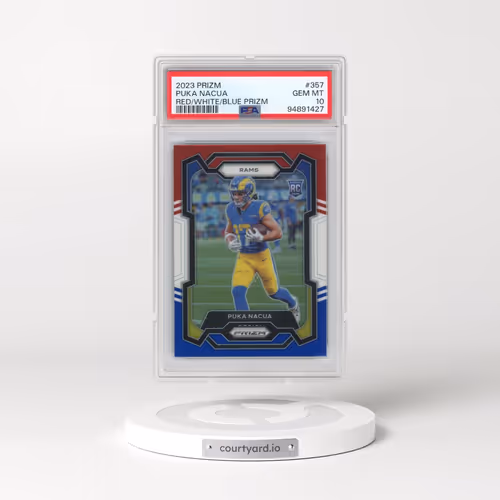2023 Panini Prizm #357 Puka Nacua - Red/White/Blue Prizm (PSA 10 GEM MINT)