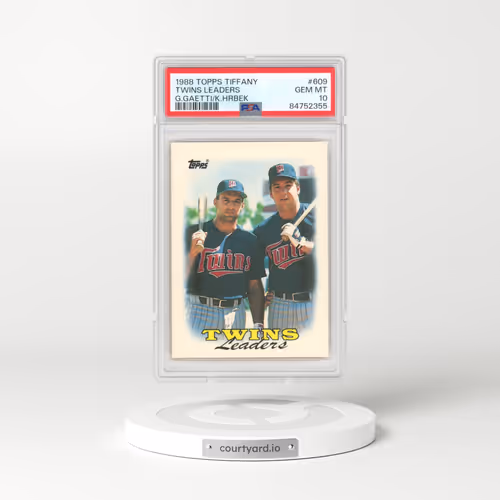 1988 Topps Tiffany #609 Twins Leaders - G.Gaetti/K.Hrbek (PSA 10 GEM MINT)