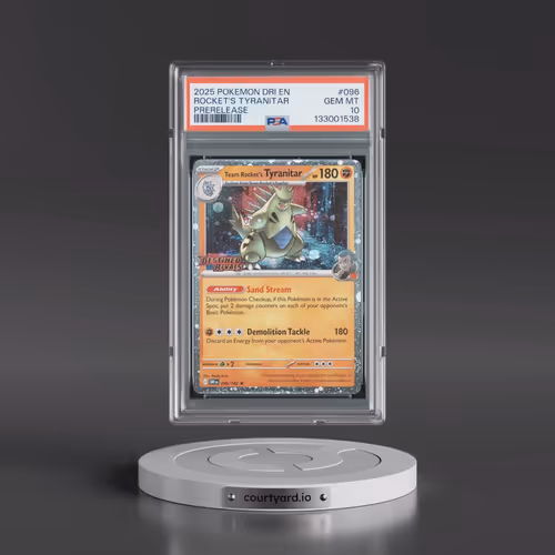 2025 Pokémon Dri EN-Destined Rivals #096 Team Rocket's Tyranitar - Prerelease (PSA 10 GEM MINT)