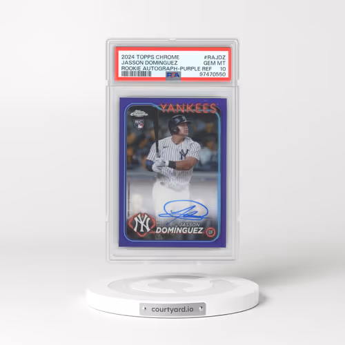 2024 Topps Chrome Rookie Autographs #RAJDZ Jasson Dominguez - Purple Refractor (PSA 10 GEM MINT)
