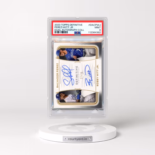 2023 Topps Definitive Collection Dual Autograph Collection #DACPWJ Bobby Witt Jr/Salvador Perez (PSA