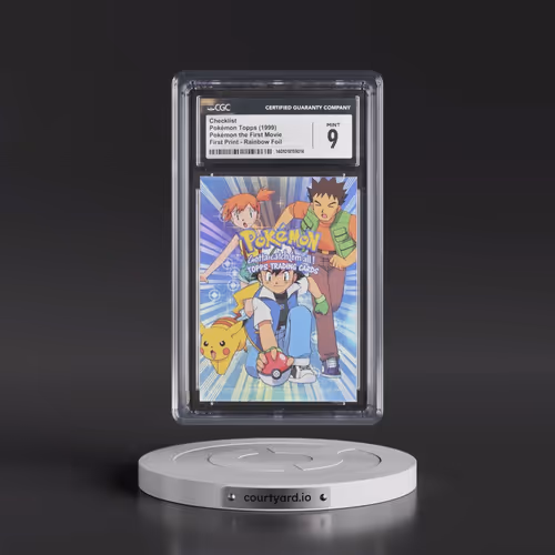 1999 Pokémon the First Movie Checklist - First Print (Blue Topps Logo) Rainbow Foil (Smooth) (CGC 9