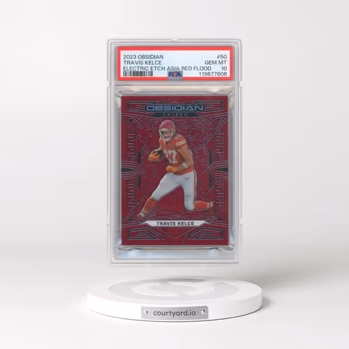 2023 Panini Obsidian #50 Travis Kelce - Electric Etch Asia Red Flood (PSA 10 GEM MINT)