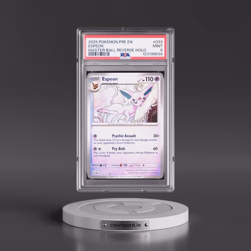 2025 Pokémon Pre EN-Prismatic Evolutions #033 Espeon - Reverse Holo Master Ball (PSA 9 MINT)
