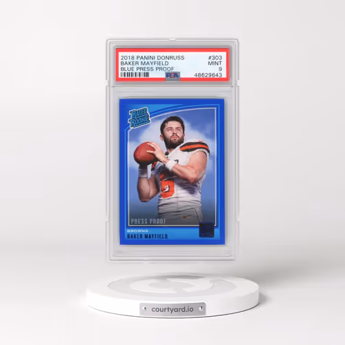 2018 Panini Donruss #303 Baker Mayfield - Blue Press Proof (PSA 9 MINT)