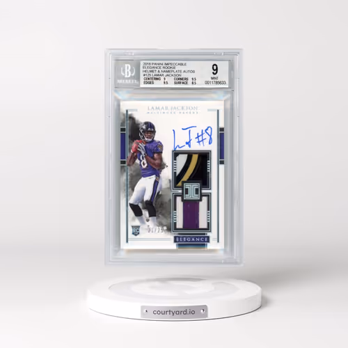 2018 Panini Impeccable Elegance Rookie Helmet and Nameplate Autographs #125 Lamar Jackson (BGS 9 MIN