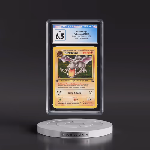 1999 Fossil #1/62 Aerodactyl - 1st Edition Prerelease (Brown Stamp) Galaxy Star Holo (Brown) (CGC 6.