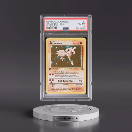 1999 Pokémon Fossil #7 Hitmonlee - 1st Edition Holo (PSA 8 NM-MT)