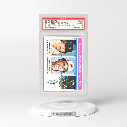 1976 Topps #200 Al Victory Leaders - J.Hunter/J.Palmer/V.Blue (PSA 9 MINT)