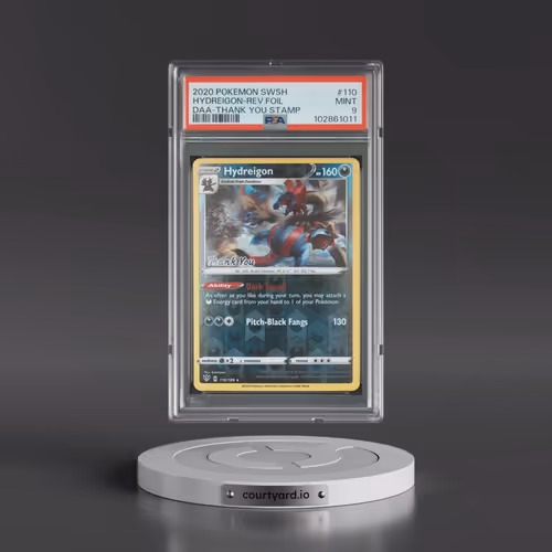 2020 Pokémon Sword & Shield Darkness Ablaze #110 Hydreigon - Reverse Foil Thank You Stamp (PSA 9 MIN