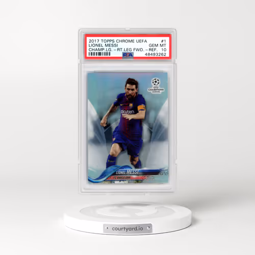 2017 Topps Chrome UEFA Champions League #1 Lionel Messi - Right Leg Forward-Refractor (PSA 10 GEM MINT)