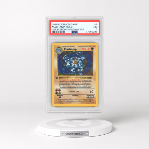 1999 Pokémon Game #8 Machamp - 1st Edition Holo Shadowless (PSA 7 NM)