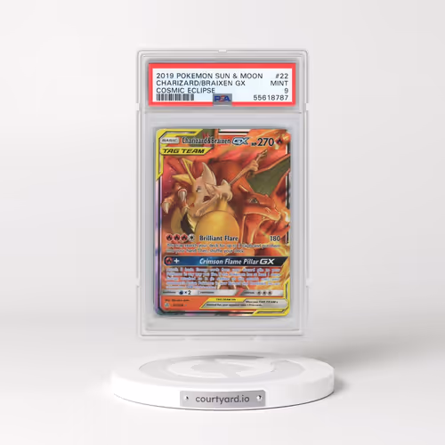 2019 Pokémon Sun & Moon Cosmic Eclipse #22 Charizard & Braixen GX - Holo (PSA 9 MINT)