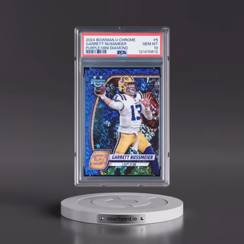 2024 Bowman University Chrome #5 Garrett Nussmeier - Purple Mini Diamond (PSA 10 GEM MINT)