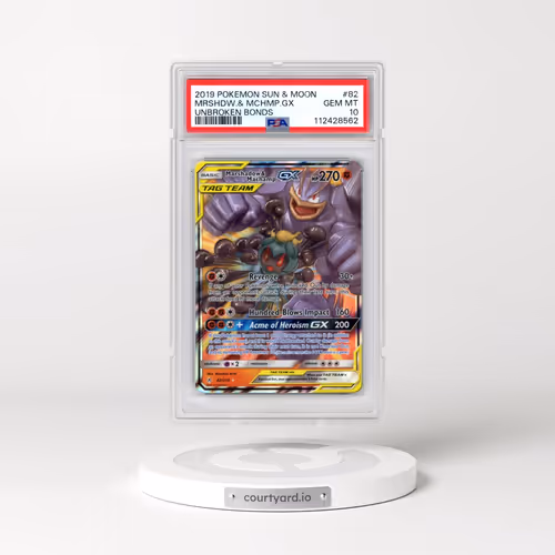 2019 Pokémon Sun & Moon Unbroken Bonds #82 Marshadow & Machamp GX - Holo (PSA 10 GEM MINT)