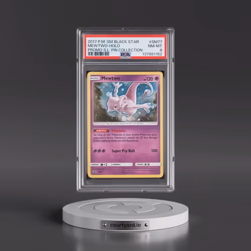 2017 Pokémon SM Black Star Promo #SM77 Mewtwo - Holo Shining Legends Pin Collection (PSA 8 NM-MT)
