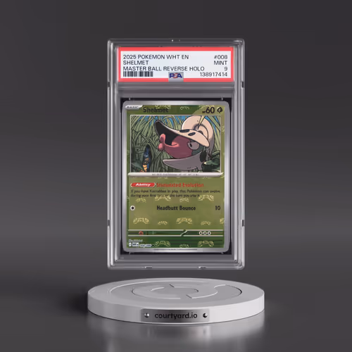 2025 Pokémon Wht EN-White Flare #008 Shelmet - Reverse Holo Master Ball (PSA 9 MINT)