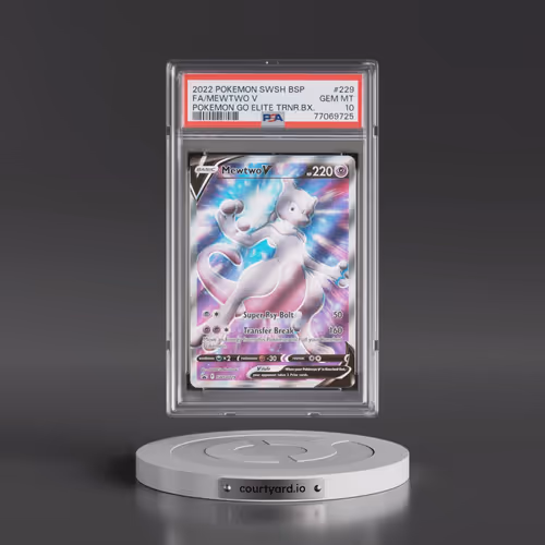 2022 Pokémon Swsh Black Star Promo #229 Mewtwo V - Holo Full Art Pokemon Go Elite Trainer Box (PSA 1
