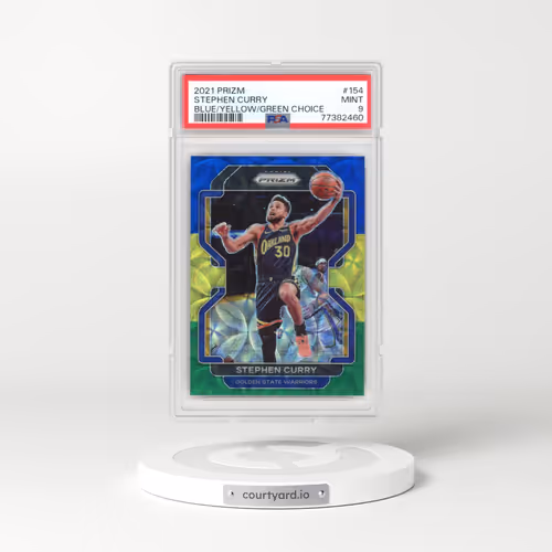 2021 Panini Prizm #154 Stephen Curry - Blue/Yellow/Green Choice (PSA 9 MINT)