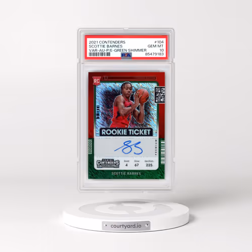 2021 Panini Contenders #104 Scottie Barnes - Variation-Autograph-Premium Edition-Green Shimmer (PSA