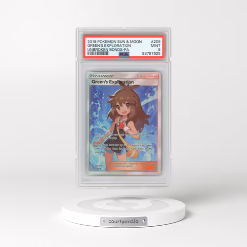 2019 Pokémon Sun & Moon Unbroken Bonds #209 Green's Exploration - Full Art (PSA 9 MINT)