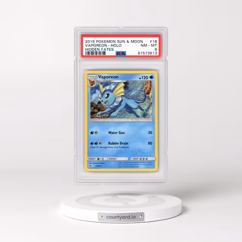 2019 Pokémon Sun & Moon Hidden Fates #18 Vaporeon - Holo (PSA 8 NM-MT)