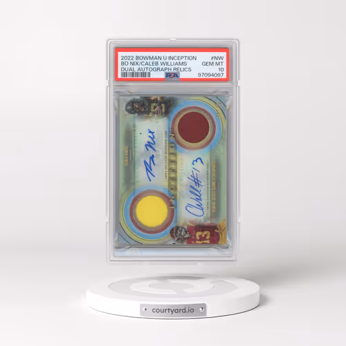 2022 Bowman University Inception Dual Autograph Relics #NW Bo Nix/Caleb Williams (PSA 10 GEM MINT)