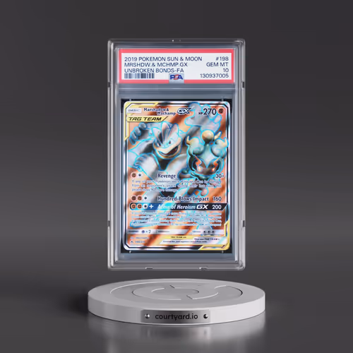 2019 Pokémon Sun & Moon Unbroken Bonds #198 Marshadow & Machamp GX - Holo Full Art (PSA 10 GEM MINT)