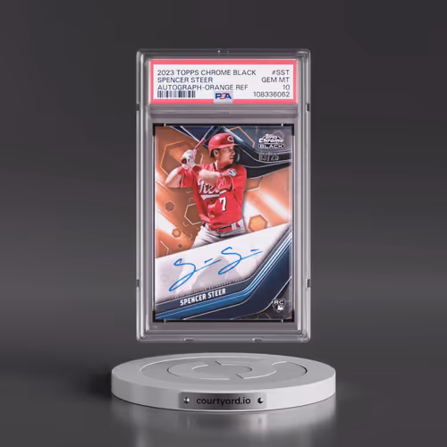 2023 Topps Chrome Black Autographs #SST Spencer Steer - Orange Refractor (PSA 10 GEM MINT)