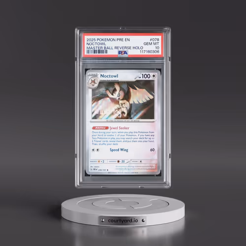 2025 Pokémon Pre EN-Prismatic Evolutions #078 Noctowl - Reverse Holo Master Ball (PSA 10 GEM MINT)